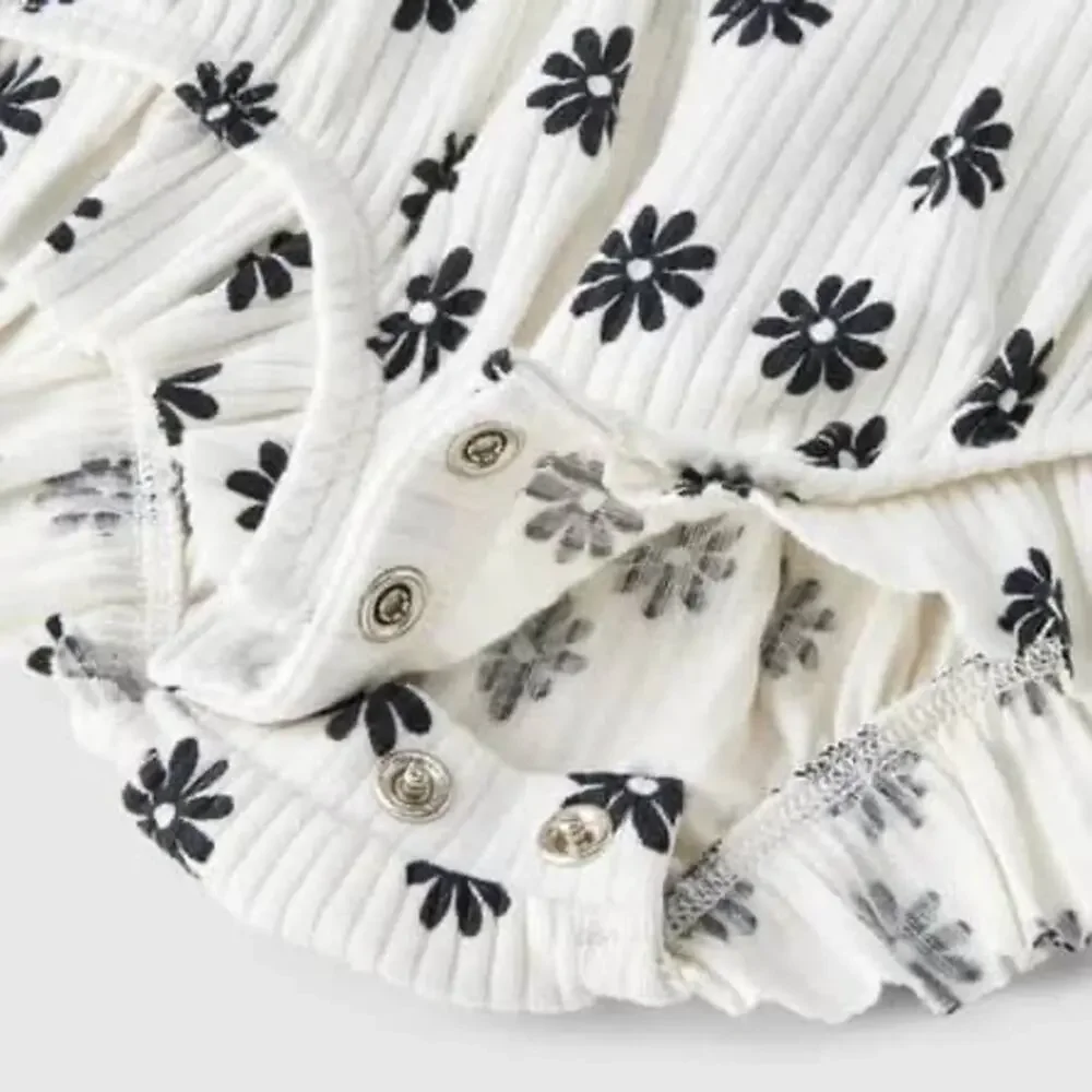 Cat & Jack Baby Girls' Black & White Daisies Floral Ruffle Romper